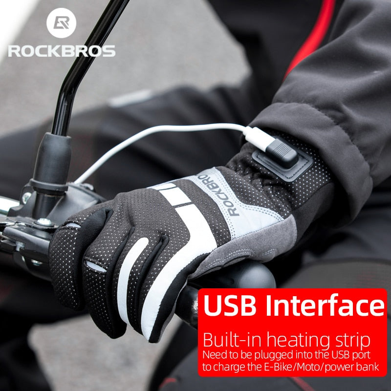 Bicycle Warm Men's Gloves Winter Women SBR Shckproof Touch Screen USB Heated Gloves
