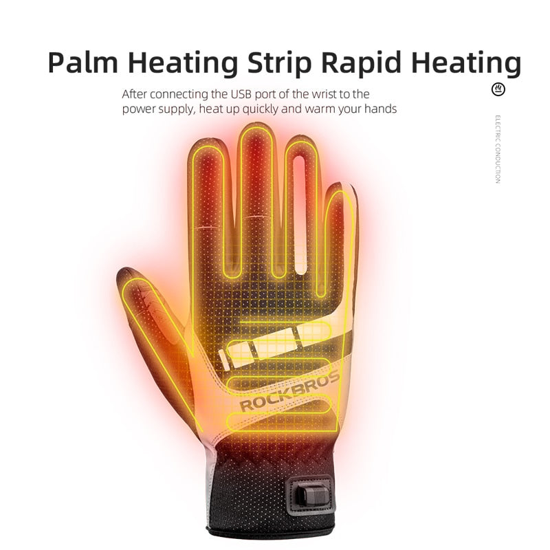 Bicycle Warm Men's Gloves Winter Women SBR Shckproof Touch Screen USB Heated Gloves