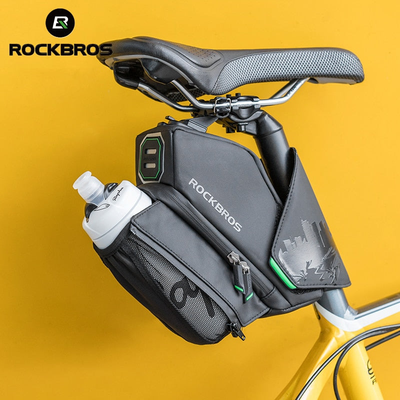 Bike Saddle Bag With Water Bottle Pocket Waterproof Reflective MTB Bicycle Portable Seatpost Tail Bag