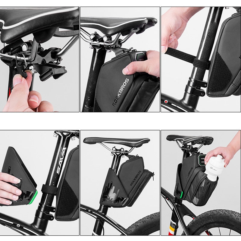 Bike Saddle Bag With Water Bottle Pocket Waterproof Reflective MTB Bicycle Portable Seatpost Tail Bag