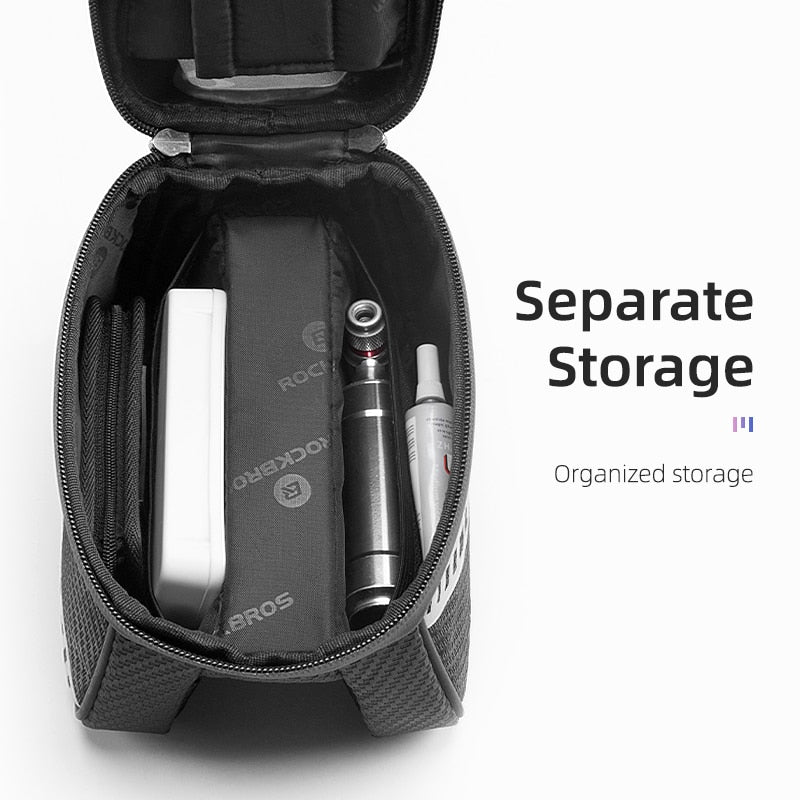 Front Bike Bag Sensitive Touch Screen Reflective 1L Bicycle Bag Double Zipper Separate Storage Bag