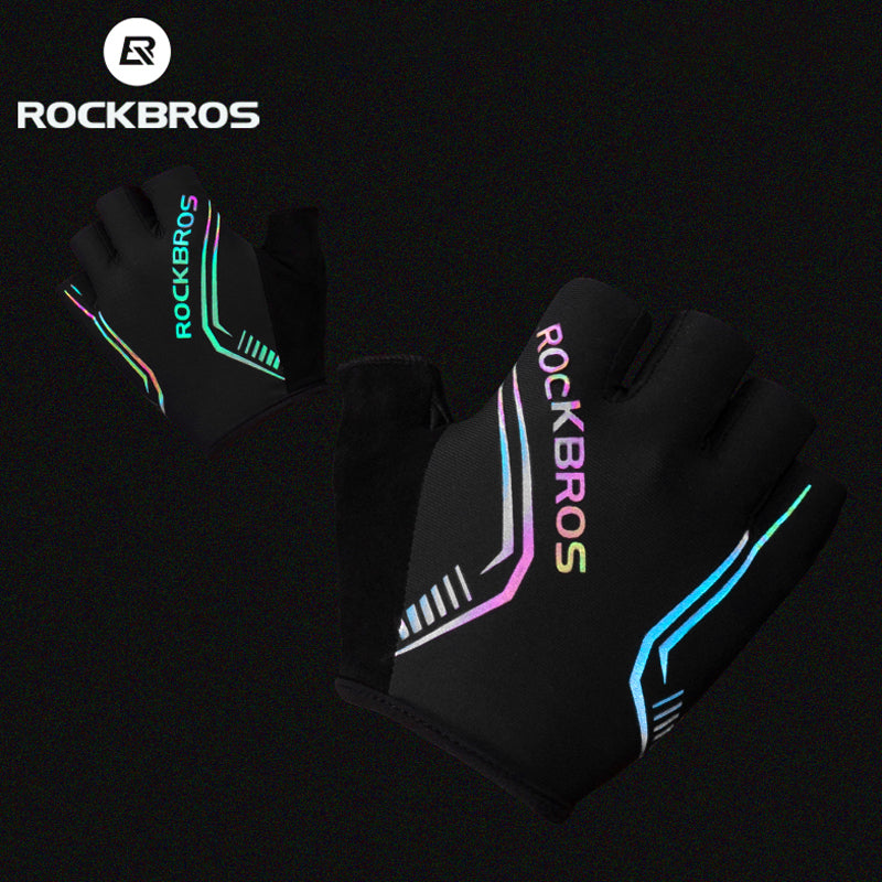 MTB Road Male Cycling Gloves High Reflective Ant-slip Shockproof Fingerless Gloves