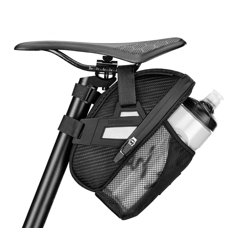 Saddle Bag Double Zipper Reflective Large Capacity Water Tail Bag Bottle Pocket Bicycle Bag