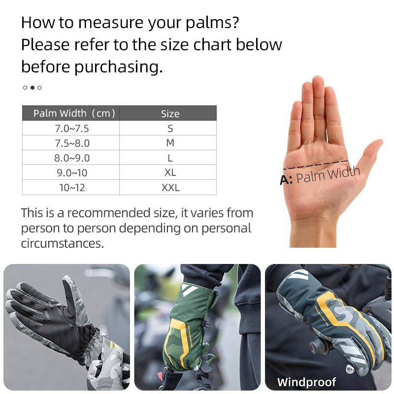 Warm Moto Gloves Winter Windproof Waterproof Motorcycle MTB Gloves TPU Touch Screen Friendly