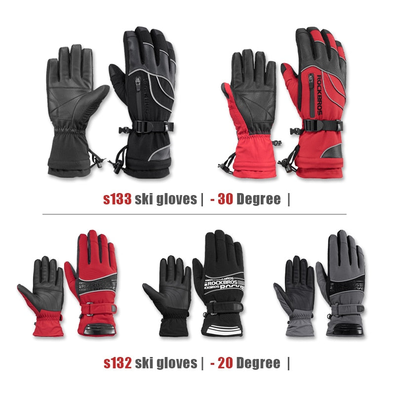 Windproof Waterproof -30 Degree Winter Gloves Sports Thermal Grey Ski Gloves