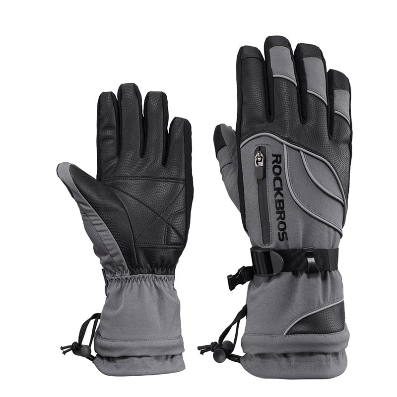 Windproof Waterproof -30 Degree Winter Gloves Sports Thermal Grey Ski Gloves