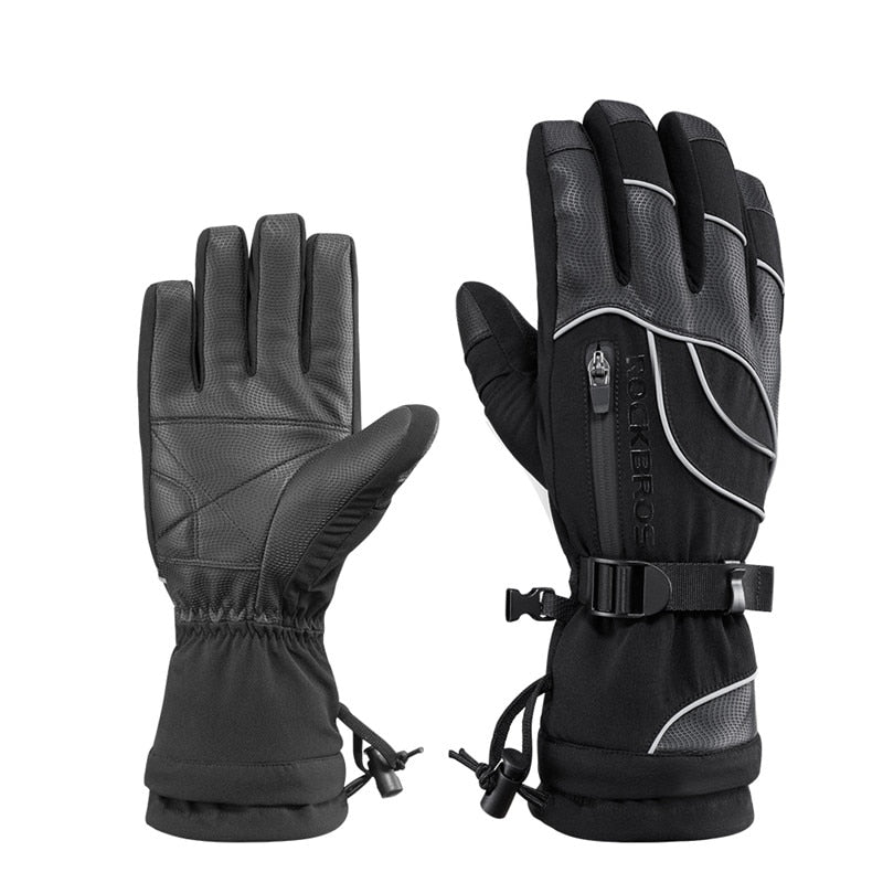 Windproof Waterproof -30 Degree Winter Gloves Sports Thermal Grey Ski Gloves