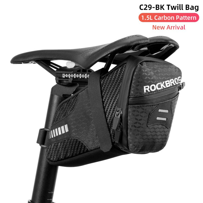 1.7L Bicycle Bag Waterproof Rear Large Capatity Quick Release Seatpost Shockproof Double Zipper Rear