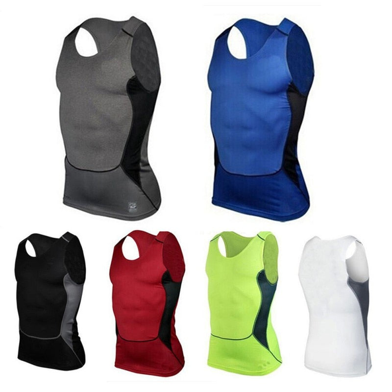 Mens Running Vest Gym Sleeveless Shirt Fitness  Sports Tight compression T-shirts gym high quality