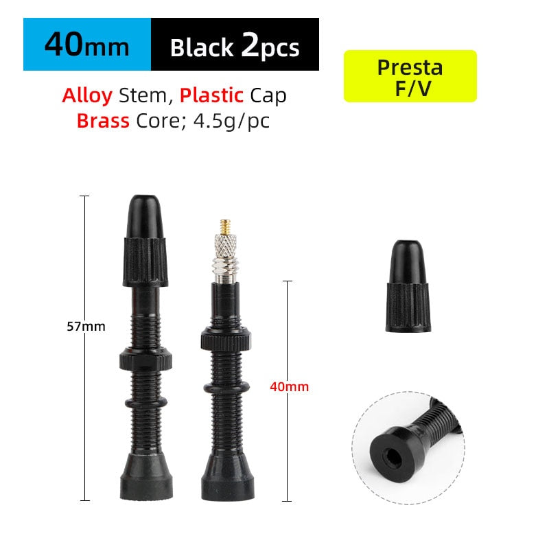 Deemount 2PCS 40/60MM Brass or Alloy Stem Bicycle F/V Presta Tubeless Tire Valve Alloy Valve Cap