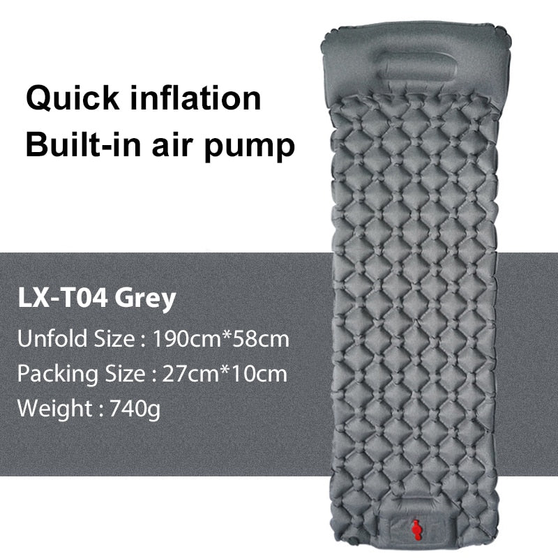 Outdoor Sleeping Pad Camping Inflatable Mattress Built-in Pump Ultralight Air Cushion Travel Mat