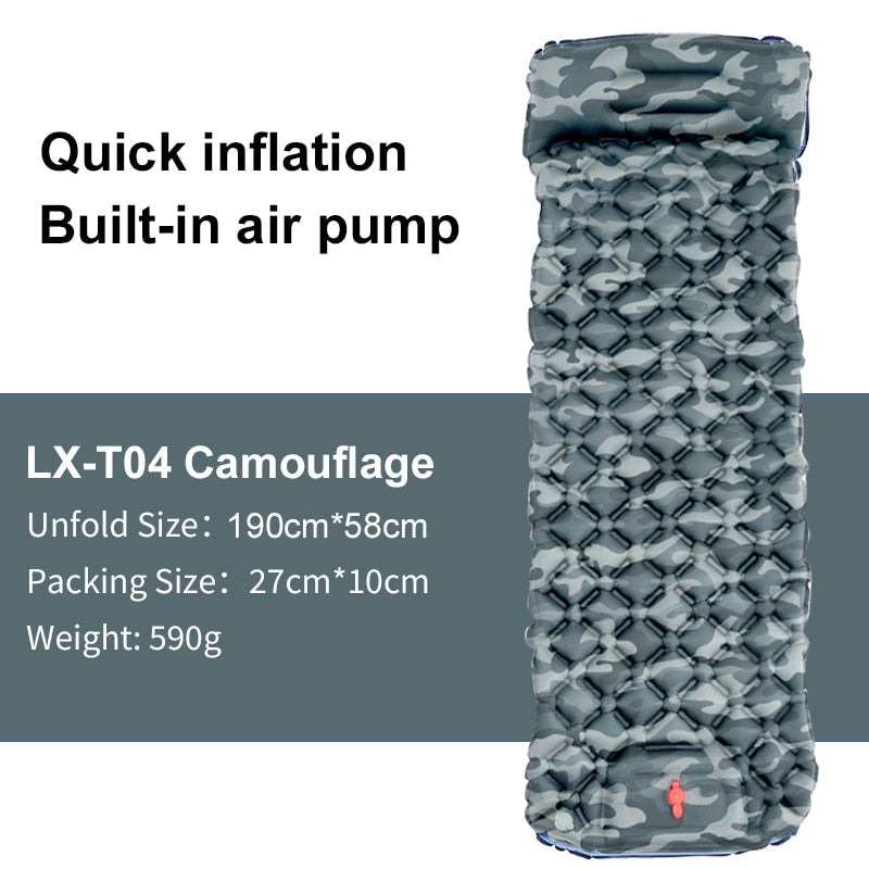 Outdoor Sleeping Pad Camping Inflatable Mattress Built-in Pump Ultralight Air Cushion Travel Mat