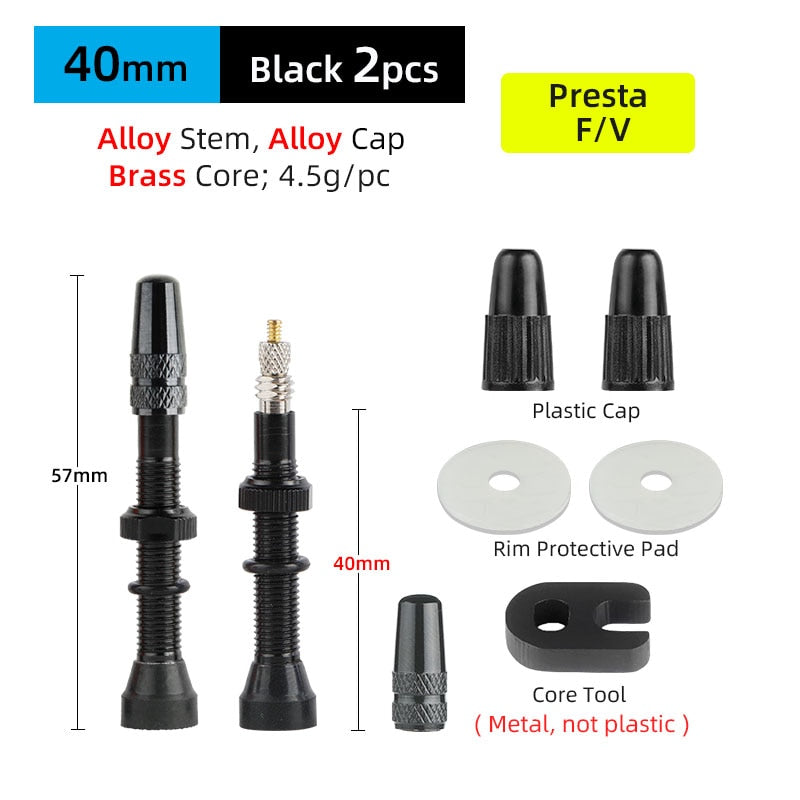 Deemount 2PCS 40/60MM Brass or Alloy Stem Bicycle F/V Presta Tubeless Tire Valve Alloy Valve Cap