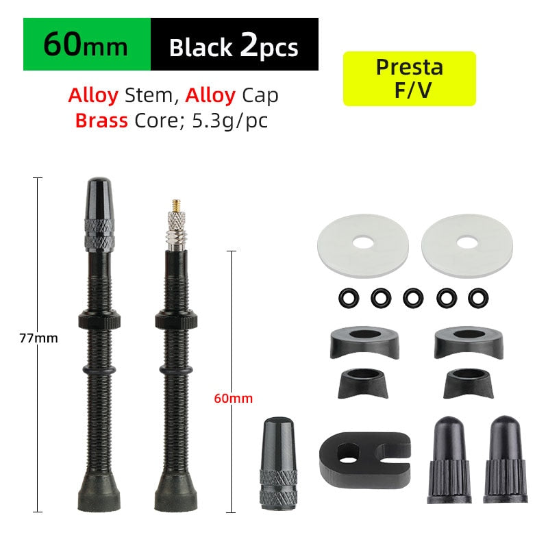 Deemount 2PCS 40/60MM Brass or Alloy Stem Bicycle F/V Presta Tubeless Tire Valve Alloy Valve Cap