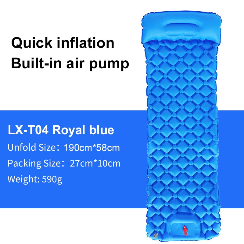 Outdoor Sleeping Pad Camping Inflatable Mattress Built-in Pump Ultralight Air Cushion Travel Mat