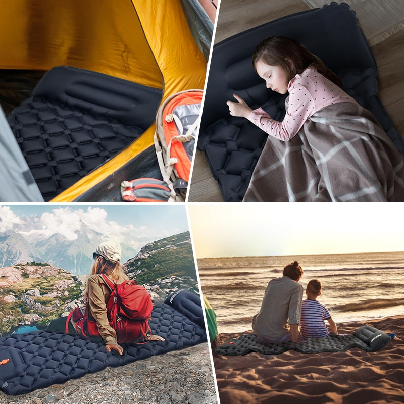 Outdoor Sleeping Pad Camping Inflatable Mattress Built-in Pump Ultralight Air Cushion Travel Mat