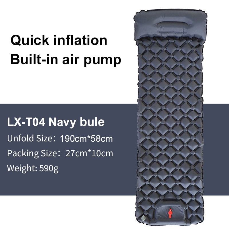 Outdoor Sleeping Pad Camping Inflatable Mattress Built-in Pump Ultralight Air Cushion Travel Mat