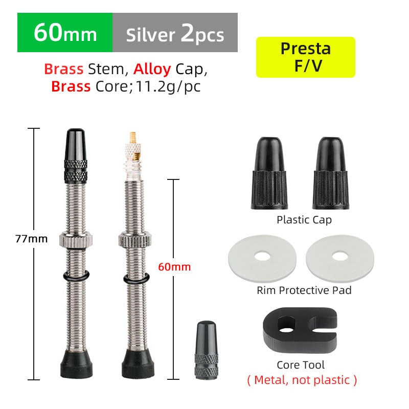 Deemount 2PCS 40/60MM Brass or Alloy Stem Bicycle F/V Presta Tubeless Tire Valve Alloy Valve Cap
