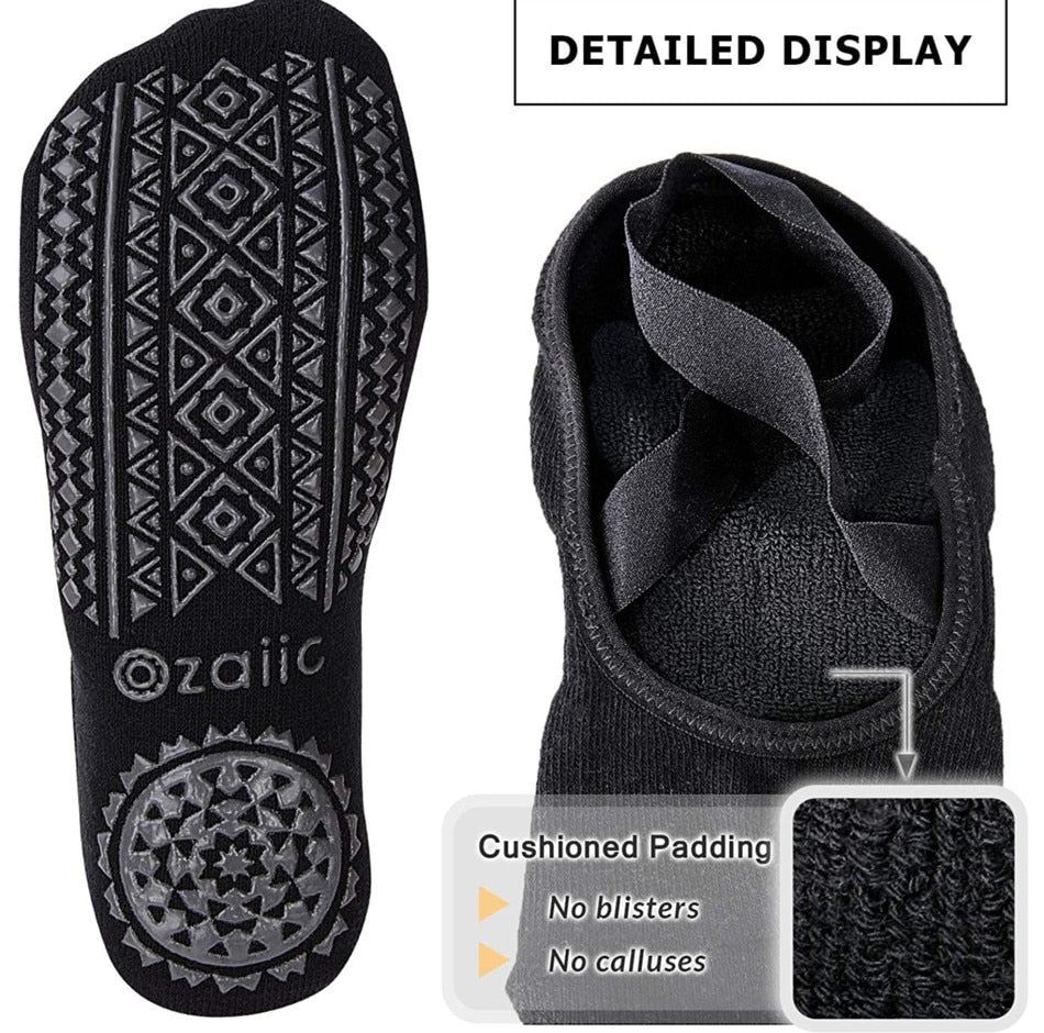 Yoga Socks for Women Non-Slip Grips & Straps, Bandage Cotton Sock