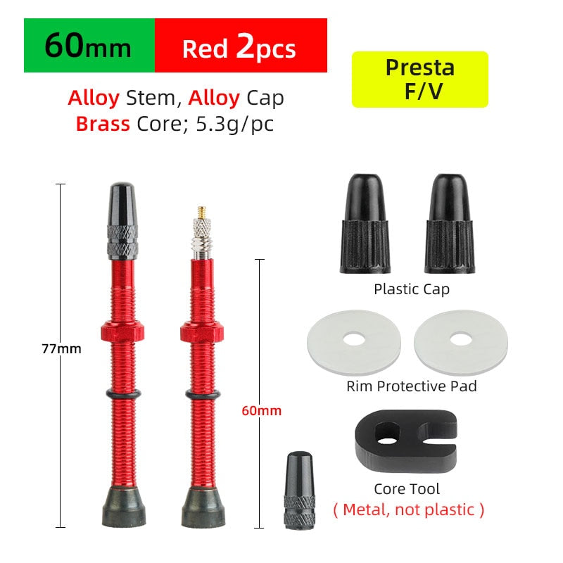Deemount 2PCS 40/60MM Brass or Alloy Stem Bicycle F/V Presta Tubeless Tire Valve Alloy Valve Cap