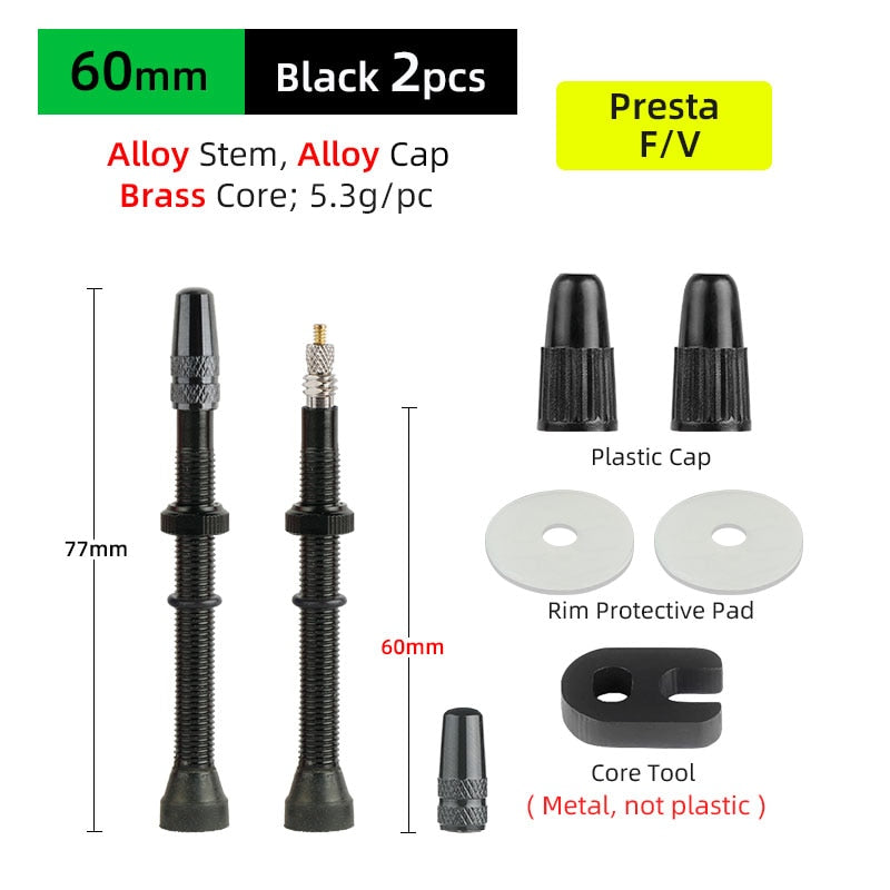 Deemount 2PCS 40/60MM Brass or Alloy Stem Bicycle F/V Presta Tubeless Tire Valve Alloy Valve Cap