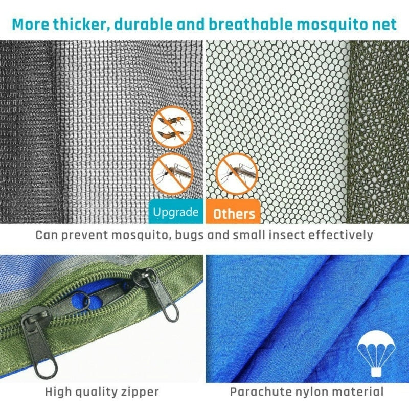 Camping Hammock with Mosquito Net Pop-Up Light Portable Outdoor Parachute Hammocks