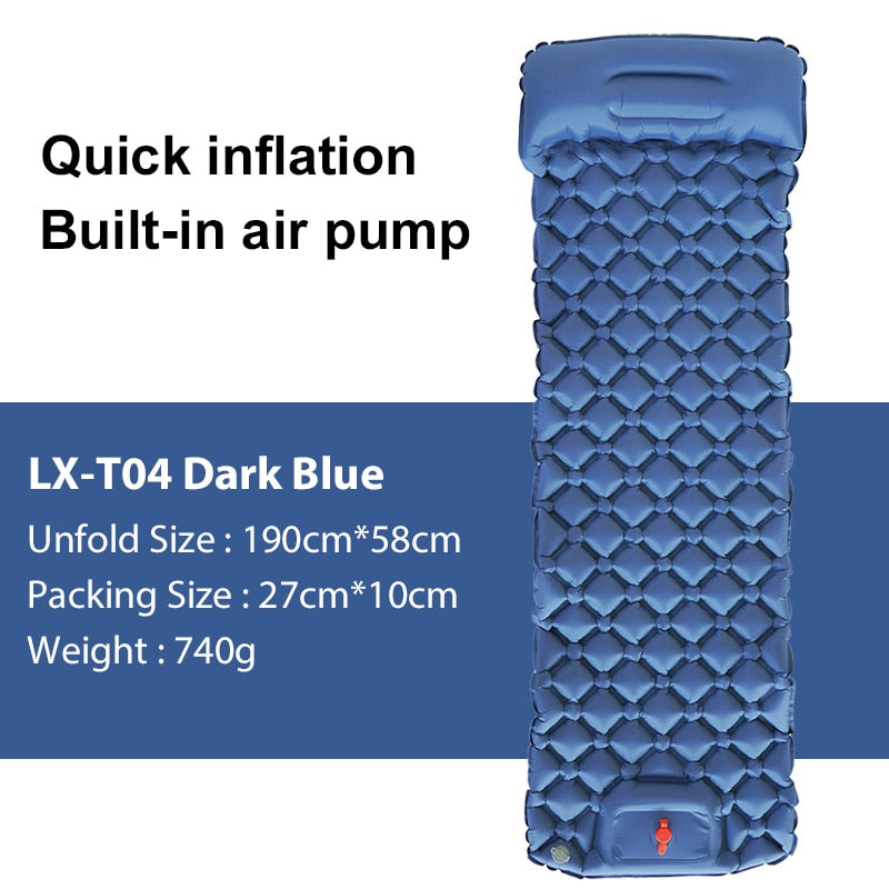 Outdoor Sleeping Pad Camping Inflatable Mattress Built-in Pump Ultralight Air Cushion Travel Mat