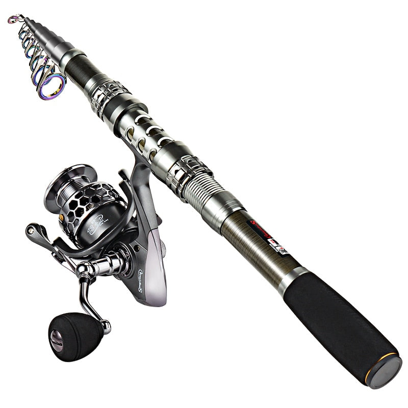 Fishing Rod & Reel Combo Telescopic Fishing Rod Spinning Reel with Free Spool Fishing Hooks Lure
