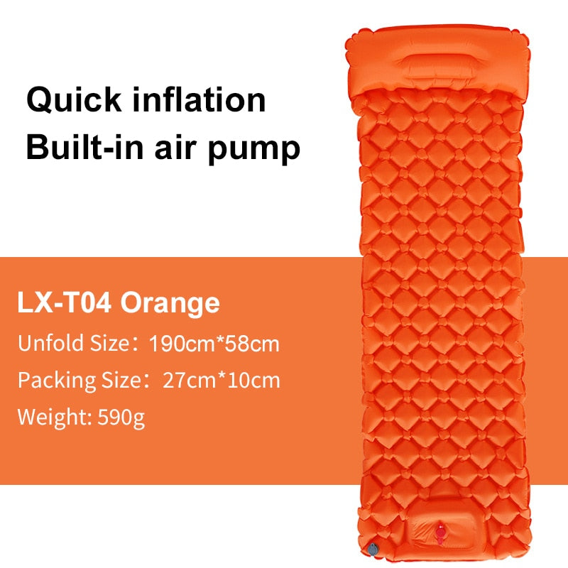 Outdoor Sleeping Pad Camping Inflatable Mattress Built-in Pump Ultralight Air Cushion Travel Mat