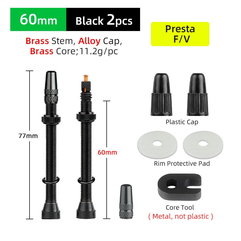 Deemount 2PCS 40/60MM Brass or Alloy Stem Bicycle F/V Presta Tubeless Tire Valve Alloy Valve Cap