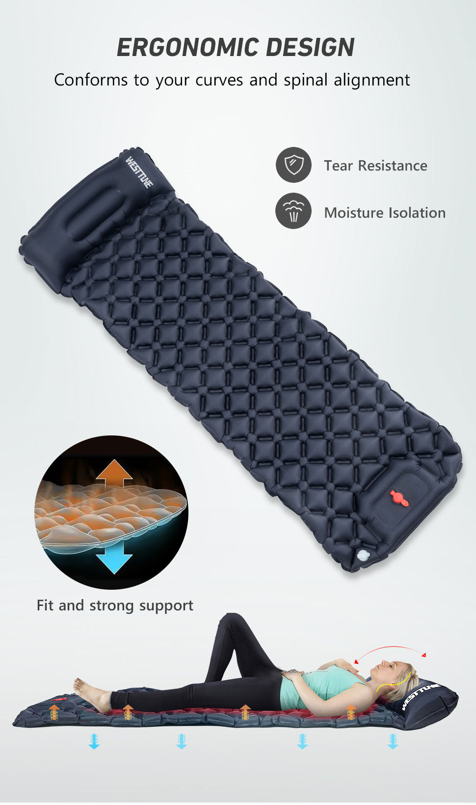 Outdoor Sleeping Pad Camping Inflatable Mattress Built-in Pump Ultralight Air Cushion Travel Mat
