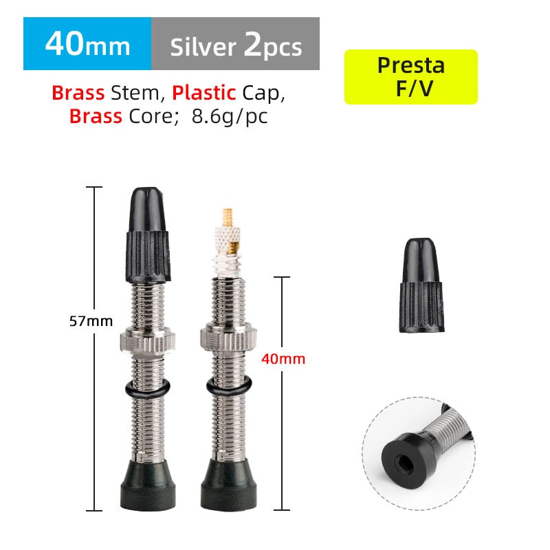 Deemount 2PCS 40/60MM Brass or Alloy Stem Bicycle F/V Presta Tubeless Tire Valve Alloy Valve Cap