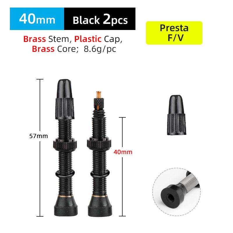Deemount 2PCS 40/60MM Brass or Alloy Stem Bicycle F/V Presta Tubeless Tire Valve Alloy Valve Cap