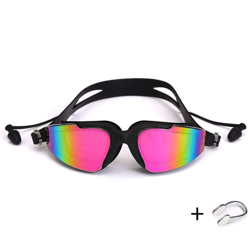 Swimming Goggles Swimming Glasses with Earplugs Nose Clip Electroplate Waterproof Silicone