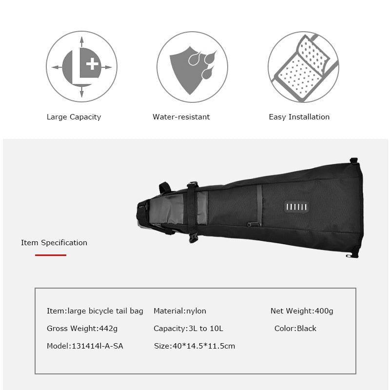 SAHOO 131414 Bicycle Seatpost Bag Bike Saddle Seat Storage Pannier Cycling MTB Road Rear Pack Water tight Extendable 8L 10L