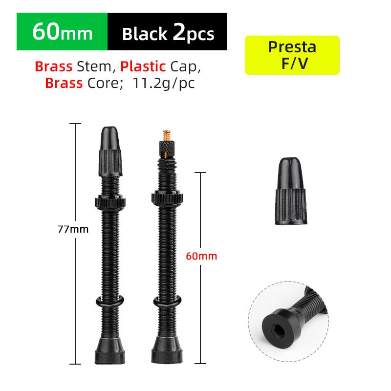 Deemount 2PCS 40/60MM Brass or Alloy Stem Bicycle F/V Presta Tubeless Tire Valve Alloy Valve Cap