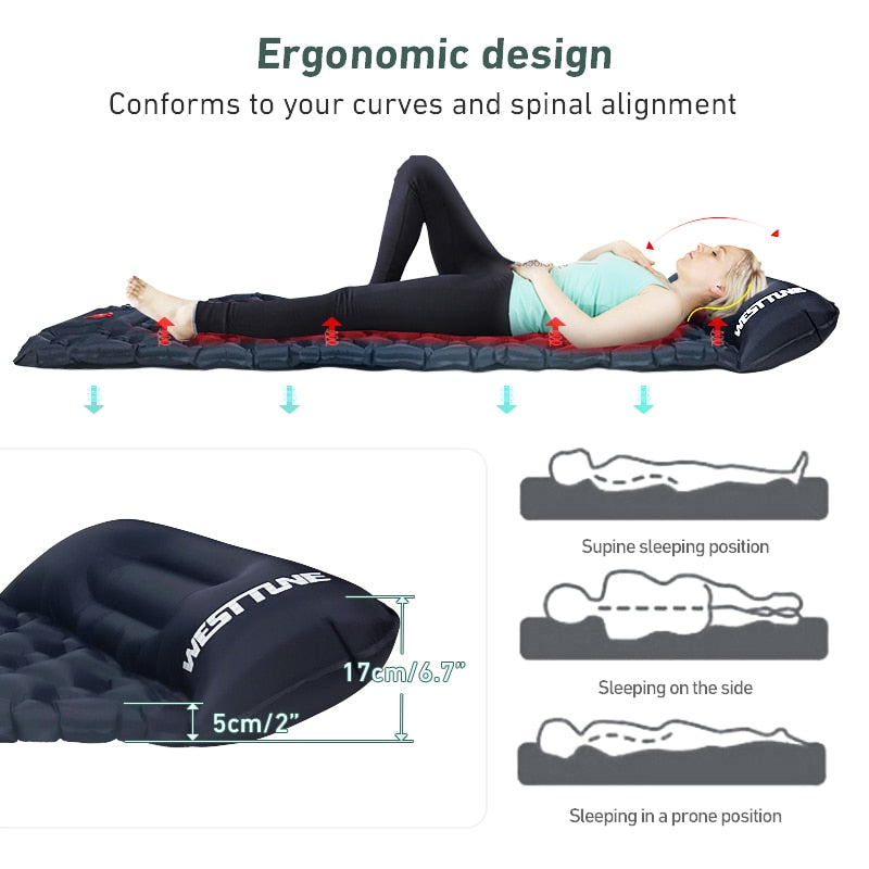 Outdoor Sleeping Pad Camping Inflatable Mattress Built-in Pump Ultralight Air Cushion Travel Mat