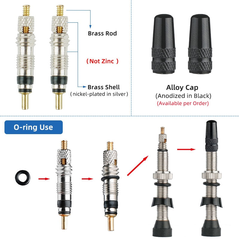 Deemount 2PCS 40/60MM Brass or Alloy Stem Bicycle F/V Presta Tubeless Tire Valve Alloy Valve Cap