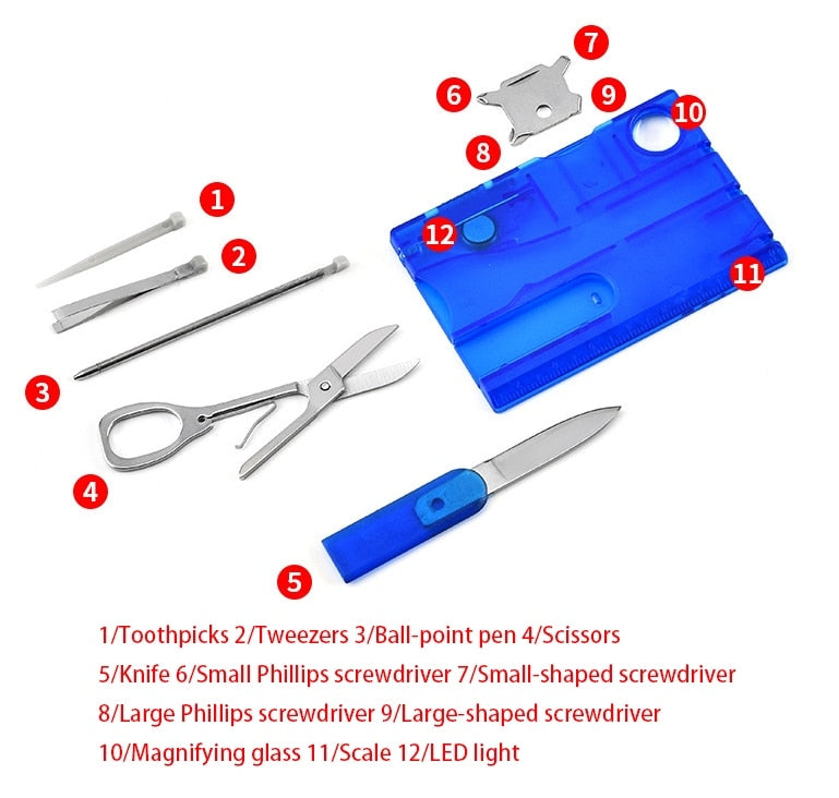 10 In 1 Pocket Credit Card Portable Multi Tools Outdoor Survival Camping Equipment 1 Box