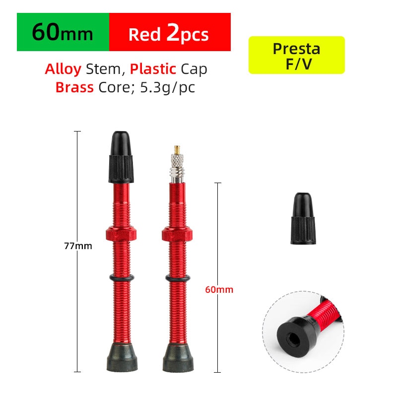 Deemount 2PCS 40/60MM Brass or Alloy Stem Bicycle F/V Presta Tubeless Tire Valve Alloy Valve Cap