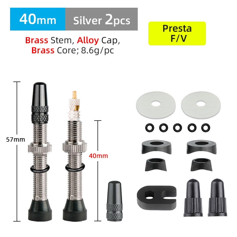 Deemount 2PCS 40/60MM Brass or Alloy Stem Bicycle F/V Presta Tubeless Tire Valve Alloy Valve Cap
