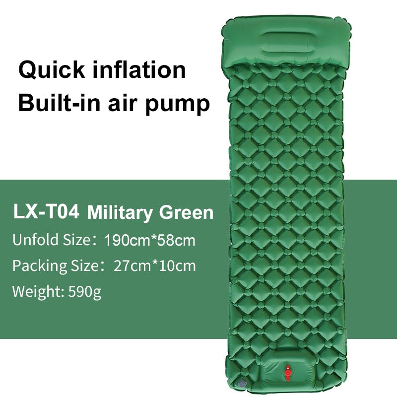 Outdoor Sleeping Pad Camping Inflatable Mattress Built-in Pump Ultralight Air Cushion Travel Mat