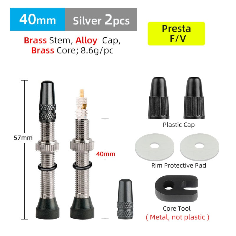 Deemount 2PCS 40/60MM Brass or Alloy Stem Bicycle F/V Presta Tubeless Tire Valve Alloy Valve Cap