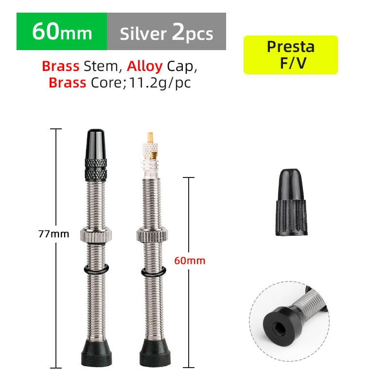 Deemount 2PCS 40/60MM Brass or Alloy Stem Bicycle F/V Presta Tubeless Tire Valve Alloy Valve Cap