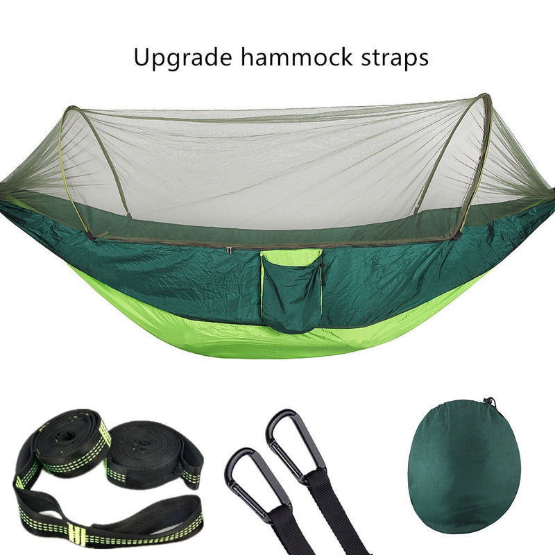 Camping Hammock with Mosquito Net Pop-Up Light Portable Outdoor Parachute Hammocks