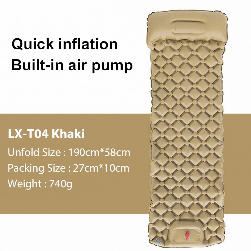 Outdoor Sleeping Pad Camping Inflatable Mattress Built-in Pump Ultralight Air Cushion Travel Mat