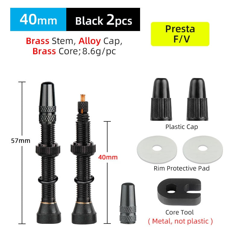 Deemount 2PCS 40/60MM Brass or Alloy Stem Bicycle F/V Presta Tubeless Tire Valve Alloy Valve Cap