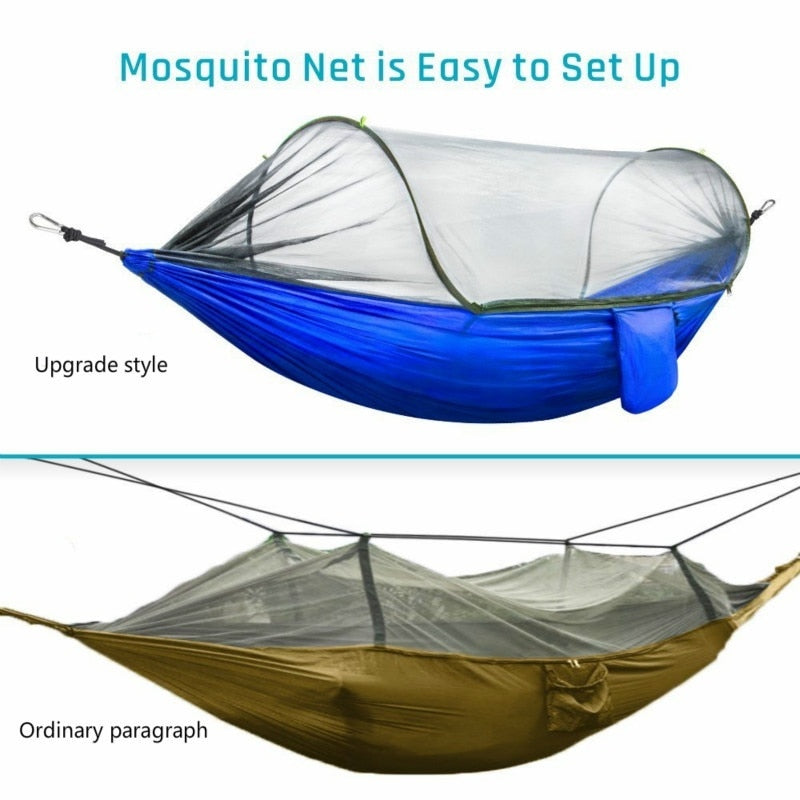 Camping Hammock with Mosquito Net Pop-Up Light Portable Outdoor Parachute Hammocks