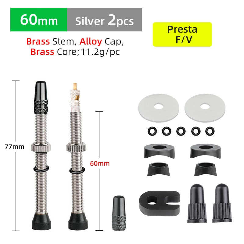 Deemount 2PCS 40/60MM Brass or Alloy Stem Bicycle F/V Presta Tubeless Tire Valve Alloy Valve Cap
