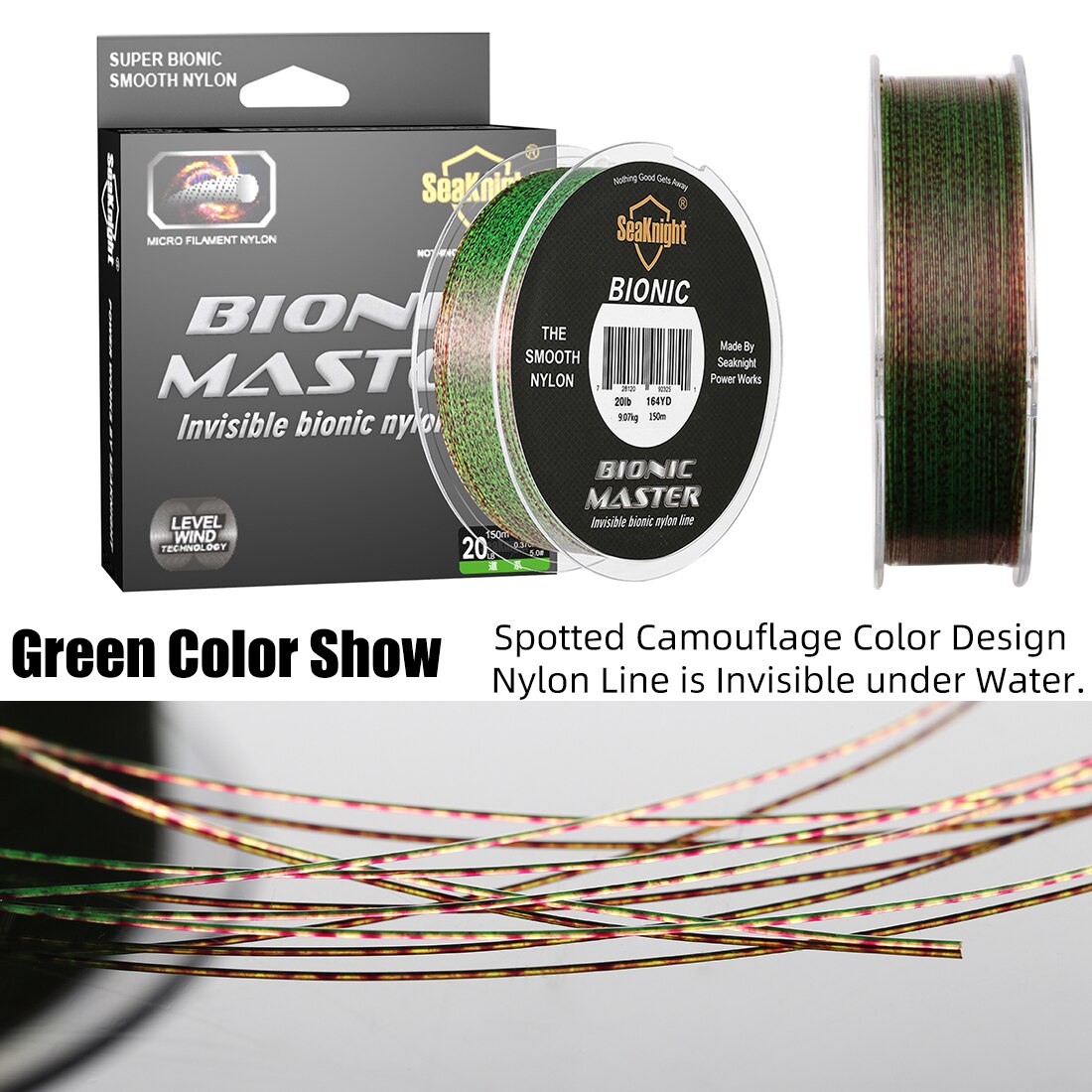 Bionic Master Series 150M Spotted Nylon Fishing Line Monofilament Line Bionic Design Speckle